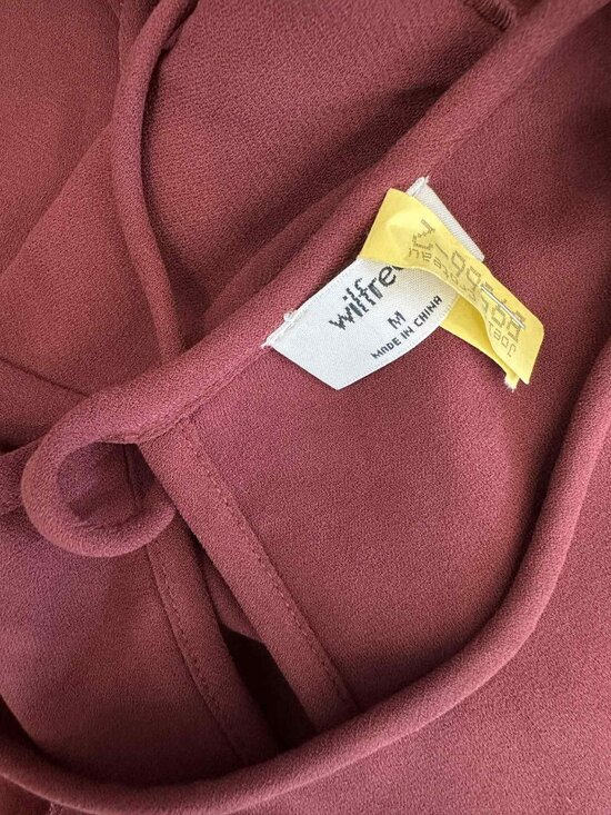 Wilfred Fleurette Cropped Wide Leg Ruffle Sleeve Jumpsuit – Wine, Size Medium - Picture 5 of 6